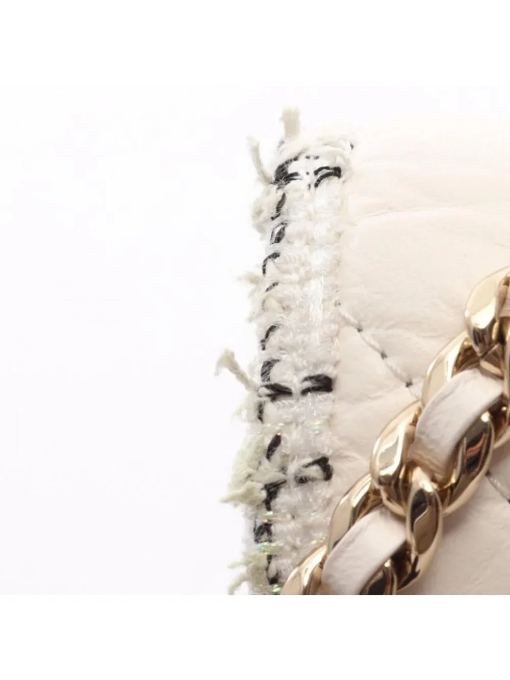 Chanel Shoulder Bag Quilted 2-Way White Calf Fabric